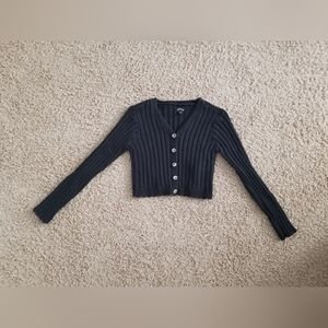 Black Ribbed Cardigan with Silver Buttons